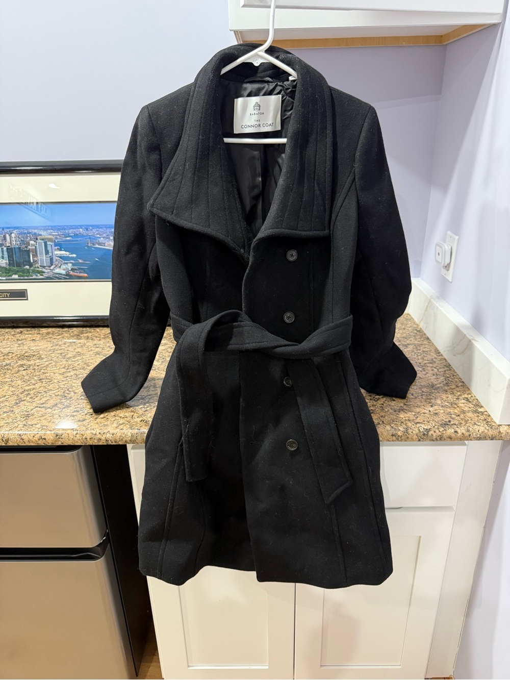 Aritizia The Connor Coat, Black Belted Wool-Blend Trench Coat